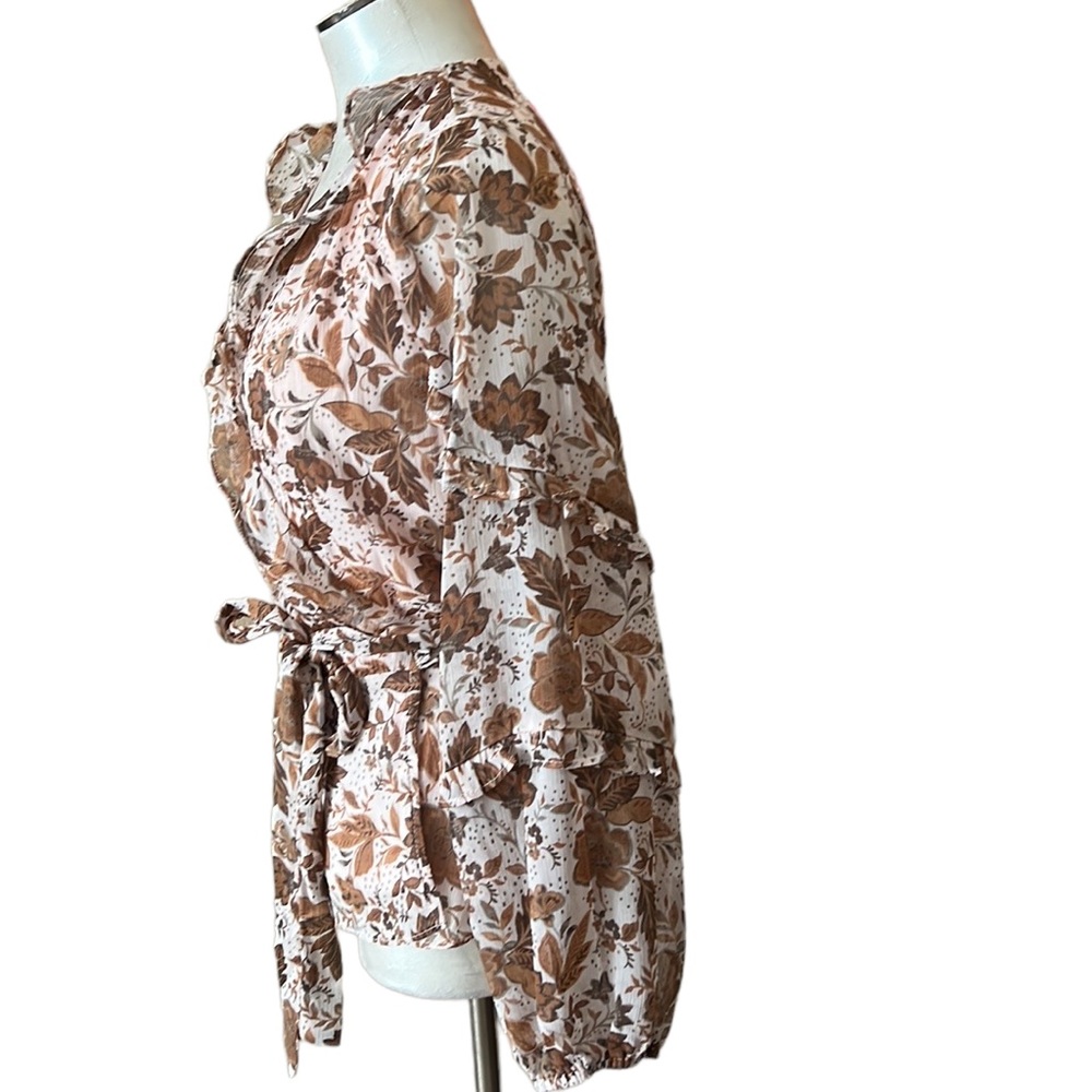CeCe Women’s Blouse Wrap waist ruffles vneck & long sleeves cream rustic… - Picture 7 of 11